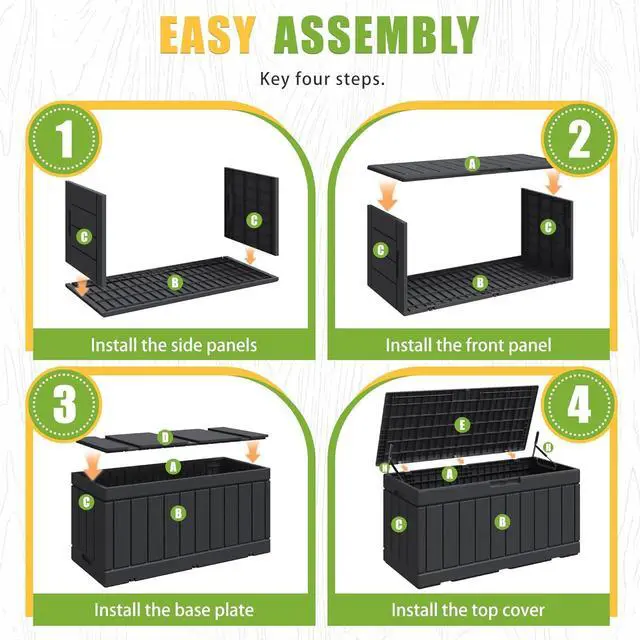 Alt view image 7 of 7 - Greesum 82 Gallon Resin Deck Box Large Outdoor Storage for Patio Furniture, Garden Tools, Pool Supplies, Weatherproof and UV Resistant, Lockable, Black