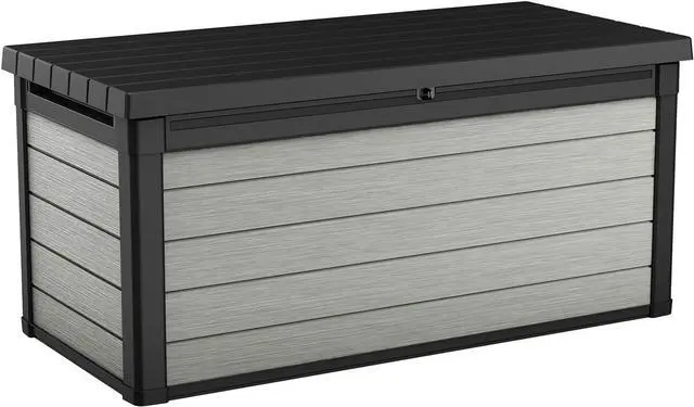 Main image of Keter Denali 150 Gallon Resin Large Deck Box with Double Wall 20mm Panels - Paintable and Drillable-Organization and Storage for Patio Furniture and Outdoor Items, Grey & Black
