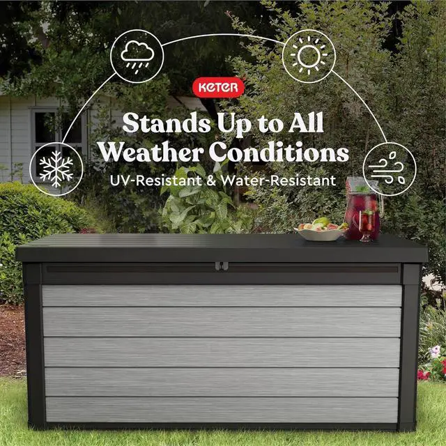 Alt view image 5 of 7 - Keter Denali 150 Gallon Resin Large Deck Box with Double Wall 20mm Panels - Paintable and Drillable-Organization and Storage for Patio Furniture and Outdoor Items, Grey & Black