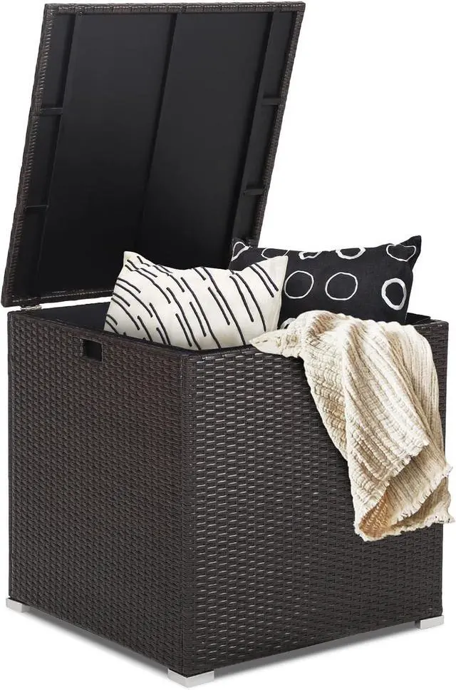 Main image of RELAX4LIFE Outdoor Storage Box 72-Gallon - Outside Wicker Storage Bin with Waterproof Zippered Liner, Gas Strut, Package Delivery Boxes for Outside, Accessories, Garden Tools Storage Deck Box