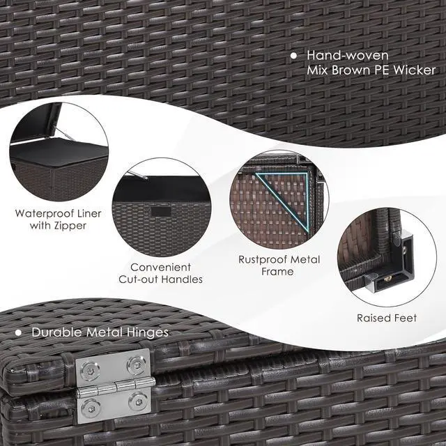 Alt view image 3 of 7 - RELAX4LIFE Outdoor Storage Box 72-Gallon - Outside Wicker Storage Bin with Waterproof Zippered Liner, Gas Strut, Package Delivery Boxes for Outside, Accessories, Garden Tools Storage Deck Box