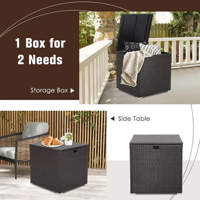 Alt view image 4 of 7 - RELAX4LIFE Outdoor Storage Box 72-Gallon - Outside Wicker Storage Bin with Waterproof Zippered Liner, Gas Strut, Package Delivery Boxes for Outside, Accessories, Garden Tools Storage Deck Box