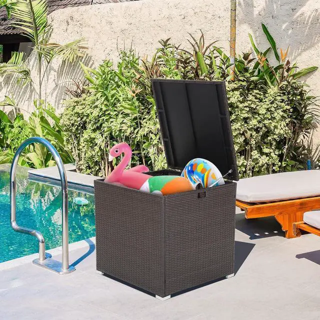 Alt view image 7 of 7 - RELAX4LIFE Outdoor Storage Box 72-Gallon - Outside Wicker Storage Bin with Waterproof Zippered Liner, Gas Strut, Package Delivery Boxes for Outside, Accessories, Garden Tools Storage Deck Box