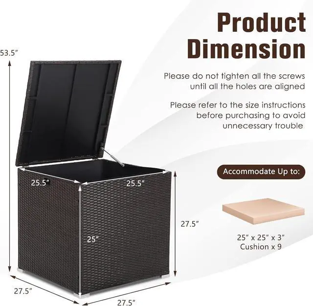 Alt view image 6 of 7 - RELAX4LIFE Outdoor Storage Box 72-Gallon - Outside Wicker Storage Bin with Waterproof Zippered Liner, Gas Strut, Package Delivery Boxes for Outside, Accessories, Garden Tools Storage Deck Box