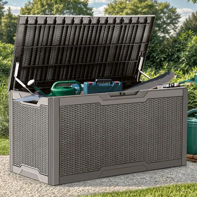 Main image of YITAHOME 100 Gallon Large Deck Box, Outdoor Resin Storage Boxes for Patio Furniture, Outdoor Cushions, Garden Tools, Water Resistant and Lockable