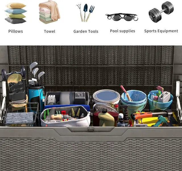 Alt view image 4 of 6 - YITAHOME 100 Gallon Large Deck Box, Outdoor Resin Storage Boxes for Patio Furniture, Outdoor Cushions, Garden Tools, Water Resistant and Lockable
