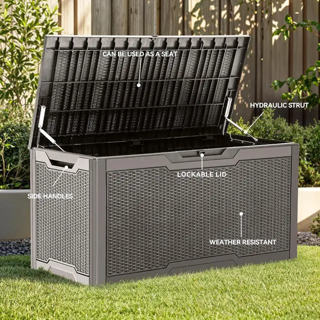 Alt view image 3 of 6 - YITAHOME 100 Gallon Large Deck Box, Outdoor Resin Storage Boxes for Patio Furniture, Outdoor Cushions, Garden Tools, Water Resistant and Lockable