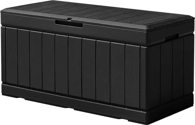 Main image of Flamaker Outdoor Storage Box 85 Gallon Resin Waterproof Deck Box Delivery Box with Wood Texture Large Storage Bin for Patio Cushions (Black)