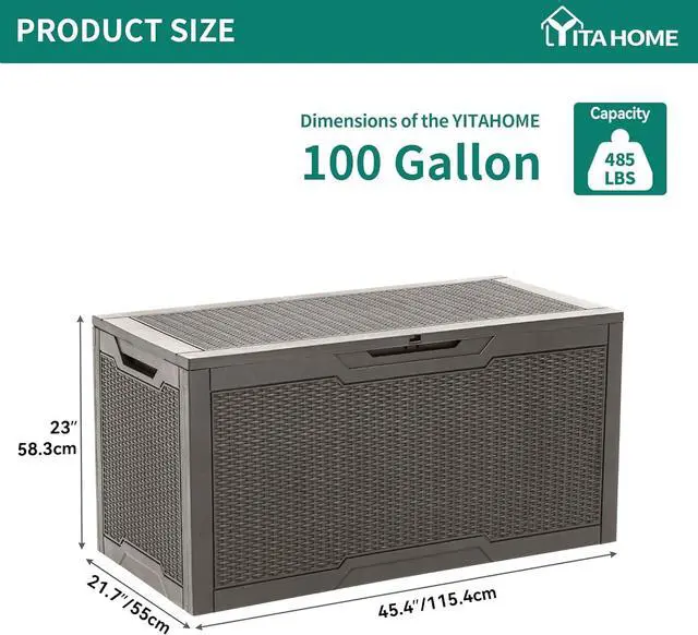 Alt view image 6 of 6 - YITAHOME 100 Gallon Large Deck Box, Outdoor Resin Storage Boxes for Patio Furniture, Outdoor Cushions, Garden Tools, Water Resistant and Lockable