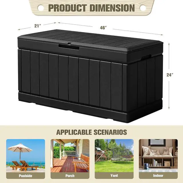 Alt view image 6 of 7 - Flamaker Outdoor Storage Box 85 Gallon Resin Waterproof Deck Box Delivery Box with Wood Texture Large Storage Bin for Patio Cushions (Black)