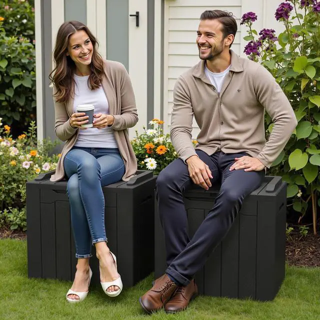 Alt view image 2 of 7 - Greesum 31 Gallon Deck Box for Outside, All Weather Outdoor Storage Boxes for Patio Furniture Set, Package Delivery Box, Garden Tools, Black(Set of 2)