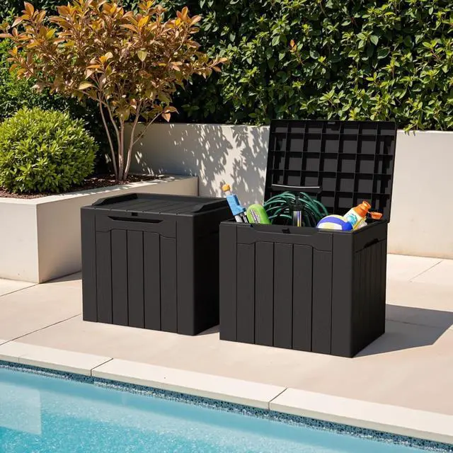 Alt view image 4 of 7 - Greesum 31 Gallon Deck Box for Outside, All Weather Outdoor Storage Boxes for Patio Furniture Set, Package Delivery Box, Garden Tools, Black(Set of 2)