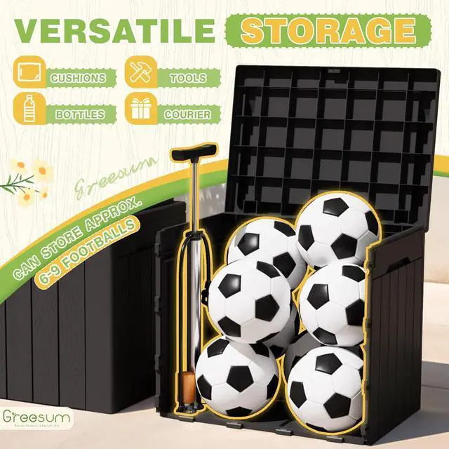 Alt view image 6 of 7 - Greesum 31 Gallon Deck Box for Outside, All Weather Outdoor Storage Boxes for Patio Furniture Set, Package Delivery Box, Garden Tools, Black(Set of 2)