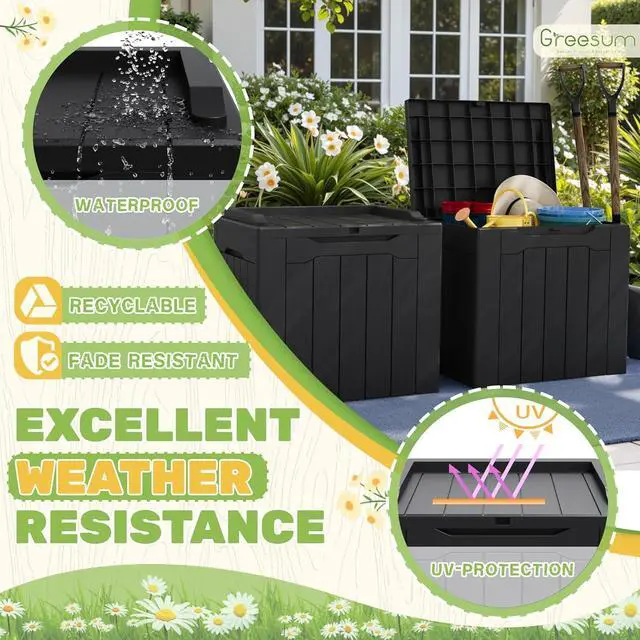 Alt view image 5 of 7 - Greesum 31 Gallon Deck Box for Outside, All Weather Outdoor Storage Boxes for Patio Furniture Set, Package Delivery Box, Garden Tools, Black(Set of 2)