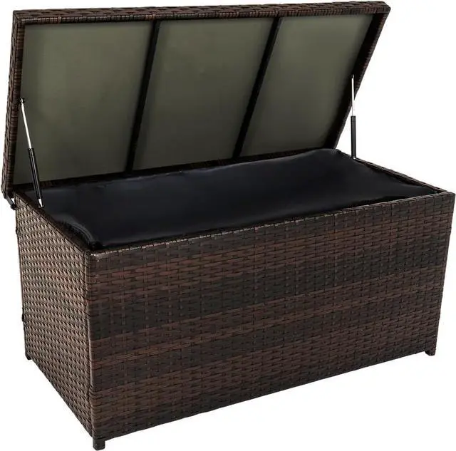 Main image of Outdoor 70 Gallon Wicker Storage Box with Waterproof Liner, Patio PE Rattan Storage Container for Outside, Deck Box with Hinged Lid for Cushions, Pillows, Towels, Horizontal Bin, Brown