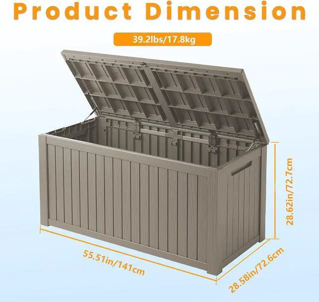 Alt view image 2 of 7 - 200 Gallon Outdoor Storage Box Waterproof Lockable Resin Deck Box Large, Patio Storage Bin for Pool Accessories Cushion Furniture, Garden Tools, UV-Resistant Outside Delivery Grey