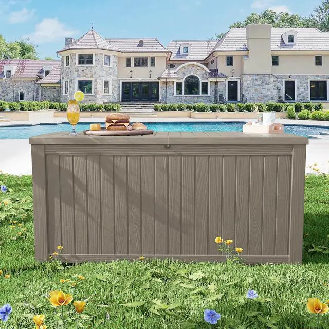 Alt view image 4 of 7 - 200 Gallon Outdoor Storage Box Waterproof Lockable Resin Deck Box Large, Patio Storage Bin for Pool Accessories Cushion Furniture, Garden Tools, UV-Resistant Outside Delivery Grey