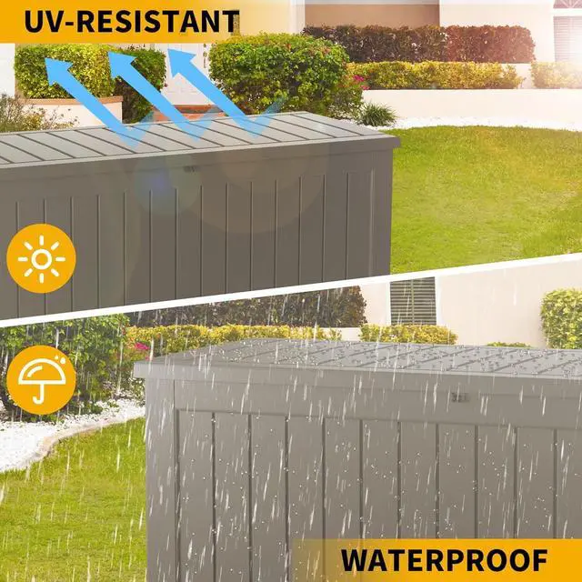 Alt view image 6 of 7 - 200 Gallon Outdoor Storage Box Waterproof Lockable Resin Deck Box Large, Patio Storage Bin for Pool Accessories Cushion Furniture, Garden Tools, UV-Resistant Outside Delivery Grey