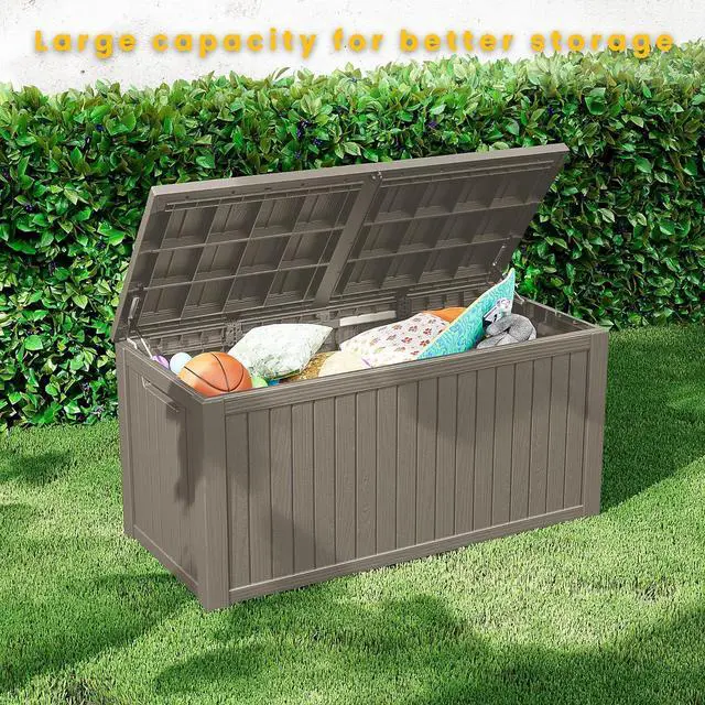 Alt view image 5 of 7 - 200 Gallon Outdoor Storage Box Waterproof Lockable Resin Deck Box Large, Patio Storage Bin for Pool Accessories Cushion Furniture, Garden Tools, UV-Resistant Outside Delivery Grey
