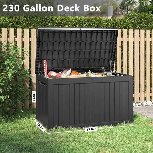 Alt view image 2 of 6 - KAMABOKO 230 Gallon Outdoor Storage Box, Resin Deck Boxes Indoor and outdoor, Waterproof Storage Box Lockable Lid for Garden Tools, Package Delivery, Patio Cushions, Black