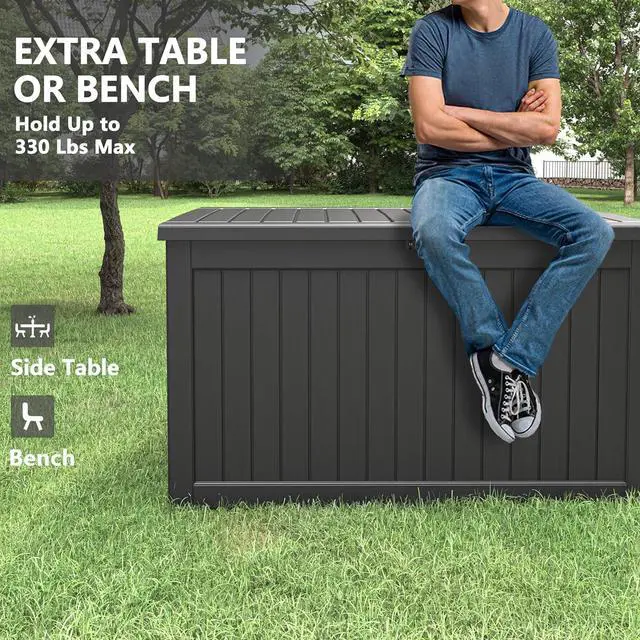 Alt view image 3 of 6 - KAMABOKO 230 Gallon Outdoor Storage Box, Resin Deck Boxes Indoor and outdoor, Waterproof Storage Box Lockable Lid for Garden Tools, Package Delivery, Patio Cushions, Black
