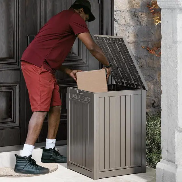 Alt view image 2 of 7 - Package Delivery Box for Outside, 48 Gallon Storage with Lockable Secure, Large Resin Outdoor Package Drop Container