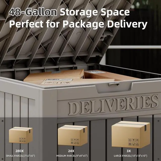 Alt view image 7 of 7 - Package Delivery Box for Outside, 48 Gallon Storage with Lockable Secure, Large Resin Outdoor Package Drop Container