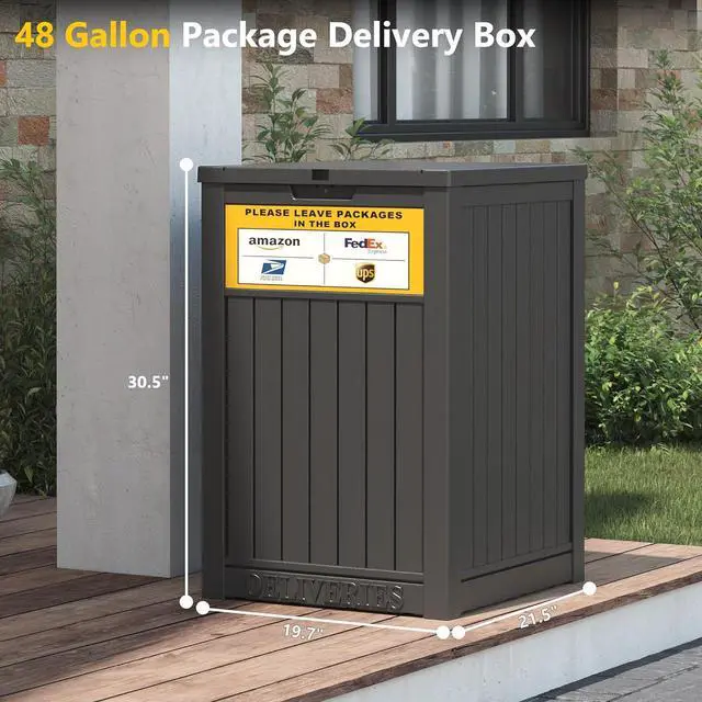 Alt view image 2 of 7 - Package Delivery Box for Outside with Sign, 48 Gallon Storage with Lockable Secure, Large Double Wall Resin Outdoor Package Delivery Waterproof