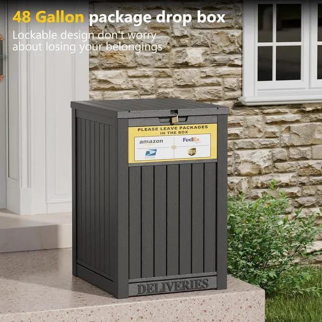 Alt view image 4 of 7 - Package Delivery Box for Outside with Sign, 48 Gallon Storage with Lockable Secure, Large Double Wall Resin Outdoor Package Delivery Waterproof