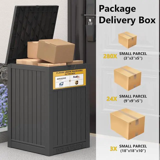 Alt view image 5 of 7 - Package Delivery Box for Outside with Sign, 48 Gallon Storage with Lockable Secure, Large Double Wall Resin Outdoor Package Delivery Waterproof