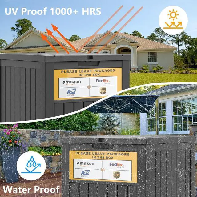 Alt view image 6 of 7 - Package Delivery Box for Outside with Sign, 48 Gallon Storage with Lockable Secure, Large Double Wall Resin Outdoor Package Delivery Waterproof