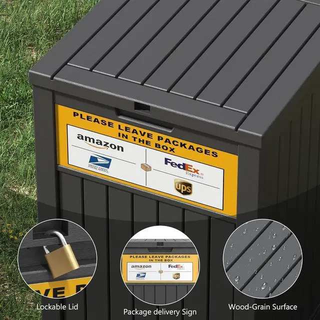 Alt view image 7 of 7 - Package Delivery Box for Outside with Sign, 48 Gallon Storage with Lockable Secure, Large Double Wall Resin Outdoor Package Delivery Waterproof