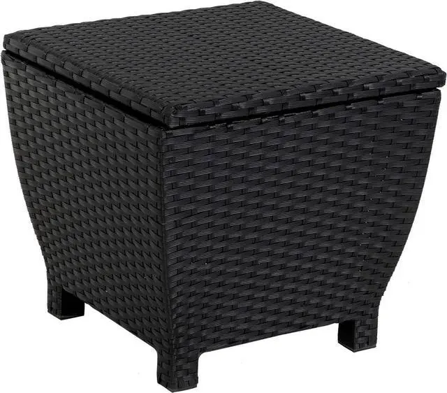 Alt view image 2 of 7 - Sundale Outdoor Small Deck Storage Box with Lid, 13 Gallon Small Outdoor Bin Storage Container for Hose Cushions Towels, Patio Black Side Wicker Table with Storage-Steel, Rattan, Square