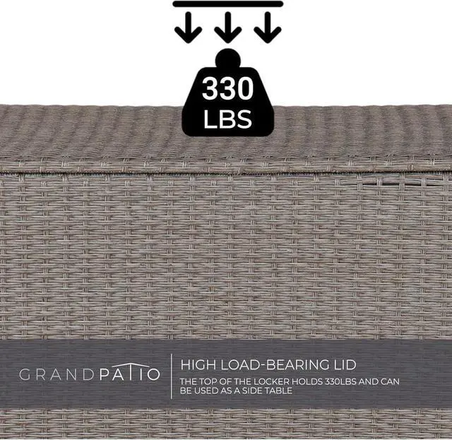Alt view image 5 of 7 - Grand patio 108 Gallon Deck Storage Box Indoor Outdoor Wicker Bin for Patio Furniture Cushions Garden Tools Pool Accessories, Greige