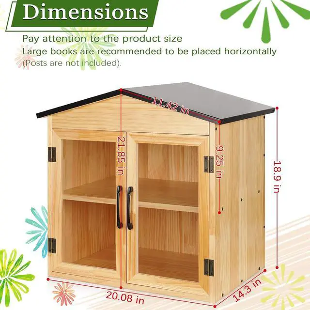 Alt view image 2 of 6 - Outdoor Library Outdoor Book Box Storage Small Wooden Cabinet Little Literature Box for Neighborhoods Community and Schools Sharing Books, Flyers, Newspapers, Food and Art (D)
