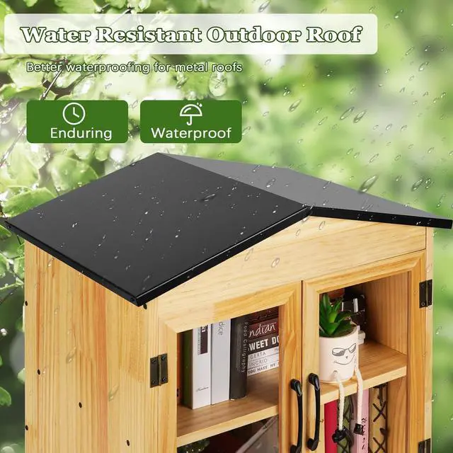 Alt view image 3 of 6 - Outdoor Library Outdoor Book Box Storage Small Wooden Cabinet Little Literature Box for Neighborhoods Community and Schools Sharing Books, Flyers, Newspapers, Food and Art (D)