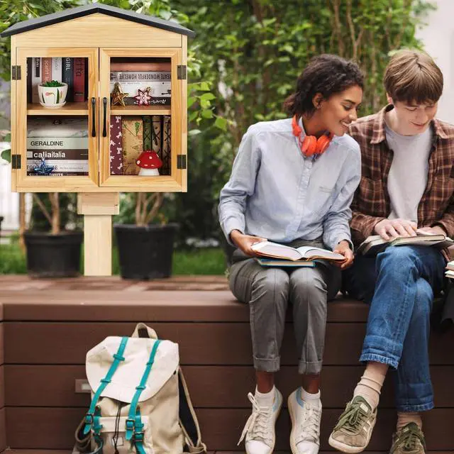 Alt view image 5 of 6 - Outdoor Library Outdoor Book Box Storage Small Wooden Cabinet Little Literature Box for Neighborhoods Community and Schools Sharing Books, Flyers, Newspapers, Food and Art (D)