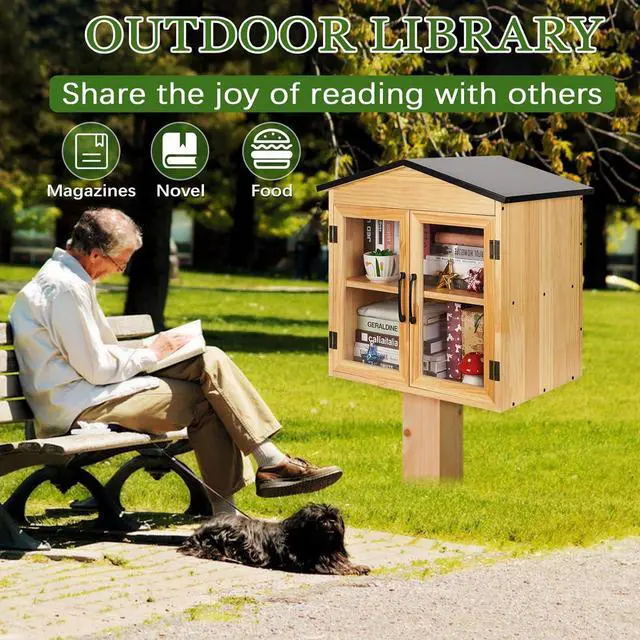 Alt view image 6 of 6 - Outdoor Library Outdoor Book Box Storage Small Wooden Cabinet Little Literature Box for Neighborhoods Community and Schools Sharing Books, Flyers, Newspapers, Food and Art (D)