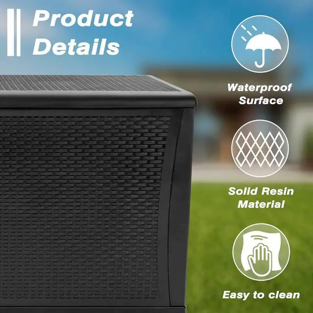 Alt view image 3 of 6 - 120 Gallon Resin Wicker Patio Storage Box, Outdoor Storage Container Deck Box and Gar,(Black)