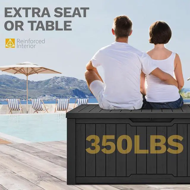 Alt view image 3 of 7 - DWVO 120 Gallon Large Deck Box, Outdoor Lockable Storage Bin for Gardening Tools, Patio Cushions, Waterproof and UV Resistant Resin (Black)