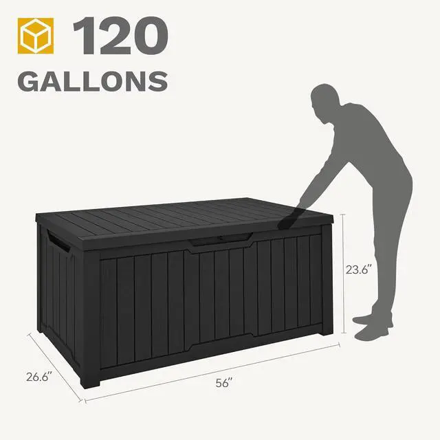 Alt view image 6 of 7 - DWVO 120 Gallon Large Deck Box, Outdoor Lockable Storage Bin for Gardening Tools, Patio Cushions, Waterproof and UV Resistant Resin (Black)