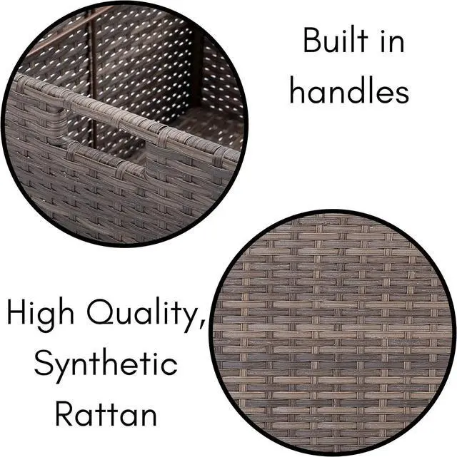 Alt view image 7 of 7 - BIRDROCK HOME Rolling File Box - Storage Cabinet with Wheels - Weatherproof Rattan-Style Resin Deck Chest for Garden, Home and Office - Organize Cushions, Toys, and Accessories - Storage Box - Tan