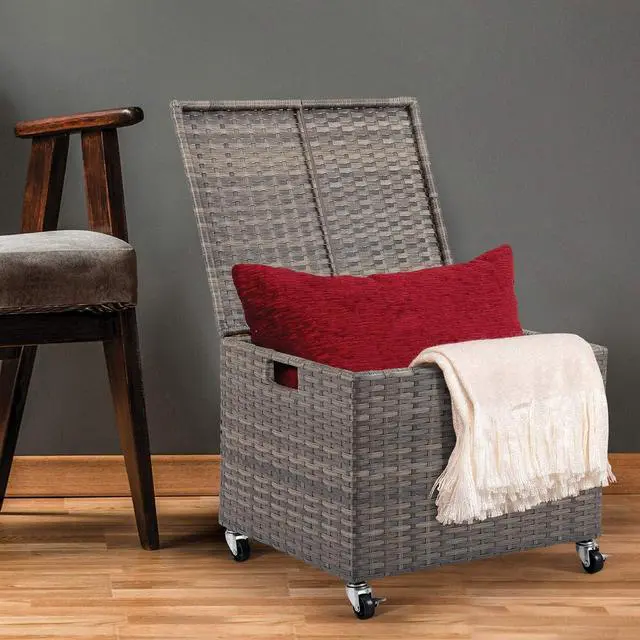 Alt view image 4 of 7 - BIRDROCK HOME Rolling File Box - Storage Cabinet with Wheels - Weatherproof Rattan-Style Resin Deck Chest for Garden, Home and Office - Organize Cushions, Toys, and Accessories - Storage Box - Tan