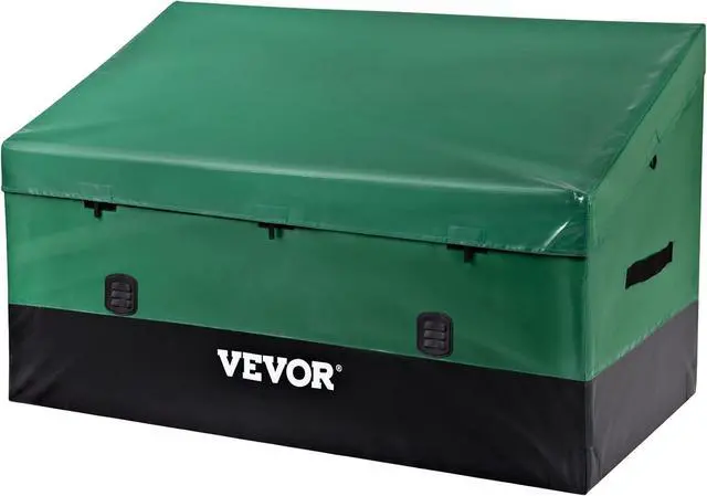 Main image of VEVOR Outdoor Storage Box, 100 Gallon Waterproof PE Tarpaulin Deck Box w/Galvanized Frame, All-Weather Protection & Portable, for Camping, Garden, Poolside, and Yard, Black & Green