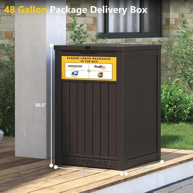 Alt view image 2 of 7 - Package Delivery Box for Porch with Sign,48 Gallon Outdoor Storage with Lockable Secure, Large Double Wall Resin Outdoor Package Delivery and Waterproof