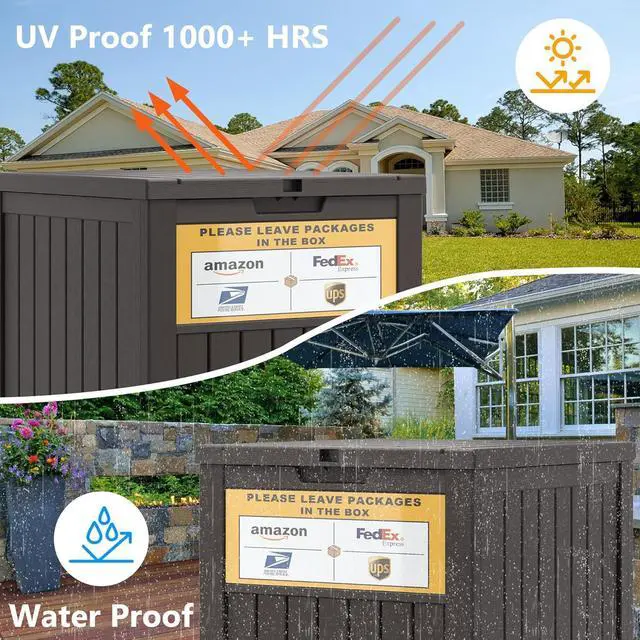 Alt view image 6 of 7 - Package Delivery Box for Porch with Sign,48 Gallon Outdoor Storage with Lockable Secure, Large Double Wall Resin Outdoor Package Delivery and Waterproof