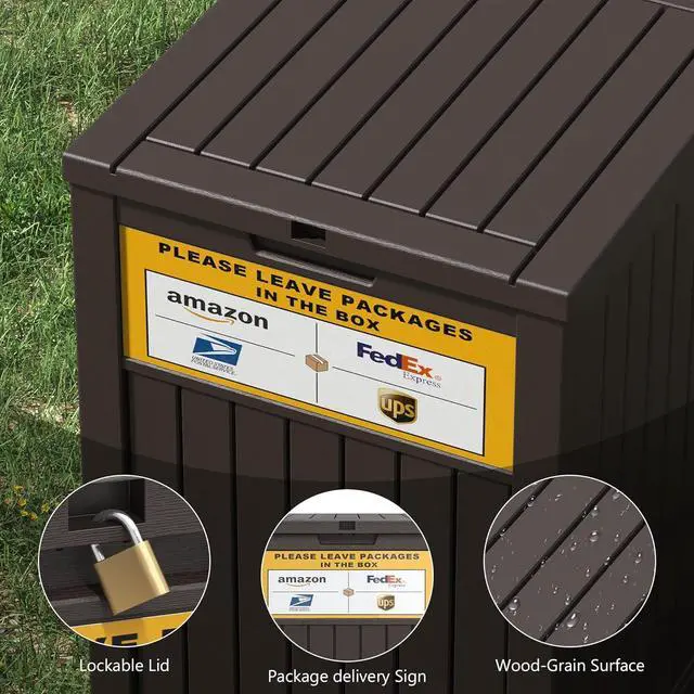 Alt view image 7 of 7 - Package Delivery Box for Porch with Sign,48 Gallon Outdoor Storage with Lockable Secure, Large Double Wall Resin Outdoor Package Delivery and Waterproof