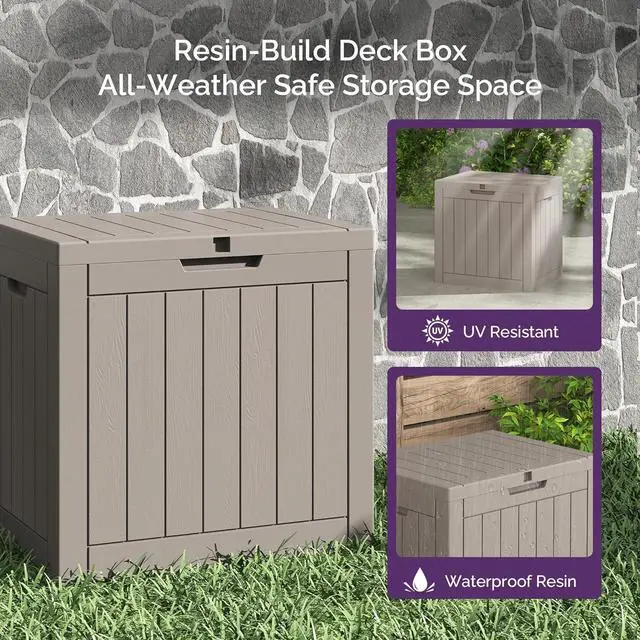 Alt view image 2 of 7 - Sersper 30 Gallon Deck Box, Outdoor Lockable Storage Resin Box for Package-Sports Equipment-Garden Tools, Waterproof and UV Resistant Patio Storage Box, Grey