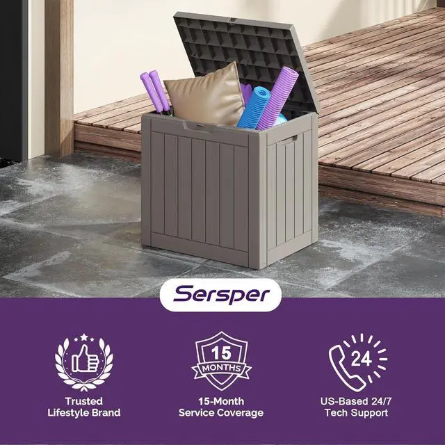 Alt view image 5 of 7 - Sersper 30 Gallon Deck Box, Outdoor Lockable Storage Resin Box for Package-Sports Equipment-Garden Tools, Waterproof and UV Resistant Patio Storage Box, Grey