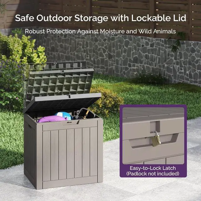 Alt view image 4 of 7 - Sersper 30 Gallon Deck Box, Outdoor Lockable Storage Resin Box for Package-Sports Equipment-Garden Tools, Waterproof and UV Resistant Patio Storage Box, Grey